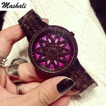 Mashali Brand Women Quartz Watch Stainless Steel Watches Lady Shining Rotation Purple Dress Lady Clocks Montre Femme 2017 New