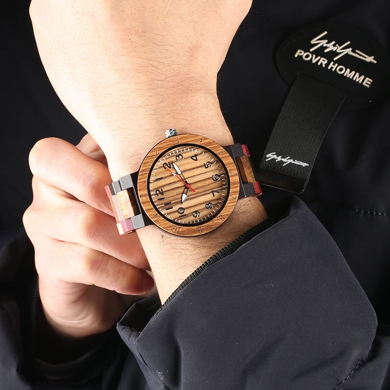Retro Full Wood Watch Male Unique Mixed Color Wooden Band Quartz Watch Men Clock Man Top Luxury Fashion Men's Watch Reloj Hombre 2019 2020 (10)