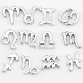 

(24 Pieces/Set) Metal Alloy Silver Zodiac Signs Floating Charms Pendant Diy Hand Made Jewelry Accessories For Locket Pendant