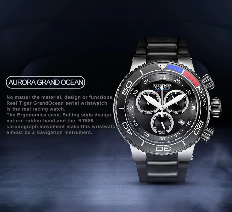 Риф Тигр Аврора Serier RGA3168 мужские многофункциональные спортивные водонепроницаемые из нержавеющей стали модные военные кварцевые наручные часы-серебро