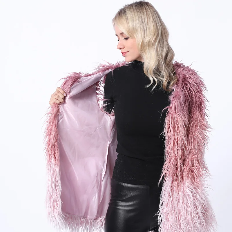 2019 Winter Imitation Fur coat female medium long fox fur grass vest furry coat color stitching fur girl