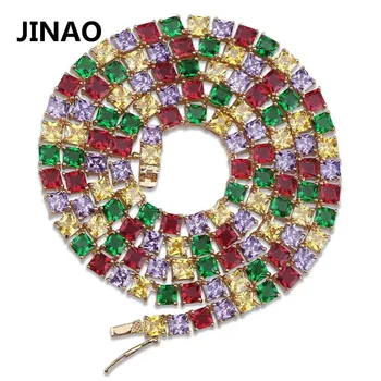 

JINAO Gold/Silver Color Plated 1 Row 5 mm Full Iced Out Tennis Chain Micro Pave Colorful AAA Zircon Necklace Chain 18 22inch