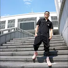 Хип-хоп стилист волос оснастки комбинезон набор Европа и Америка хип-хоп Тайд Мужской Свободный Повседневный Ретро-комбинезон плюс размер s-xxxl