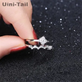 

Uini-Tail hot new 925 sterling silver double micro-inset opening adjustable ring Korean simple fashion personalized jewelry