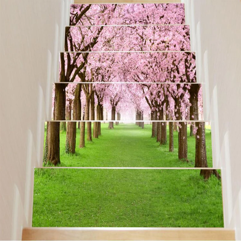 Cherry Tree 3D Stair Murals DIY Wall Decal Removable ...