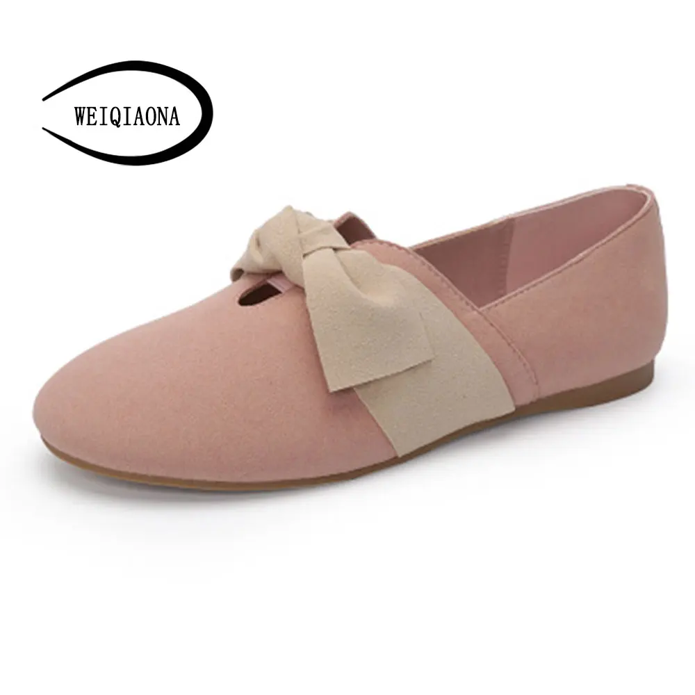 

SHUNRUYAN 2018 New Brand Design Women Shoes Casual Flat Shoes Round Toe with Bow Low Heels Dress shoes Ladies Shoes