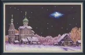 cs-2083 Cross Stitch Kit Night City Holy Peaceful Town Village in Snow Winter