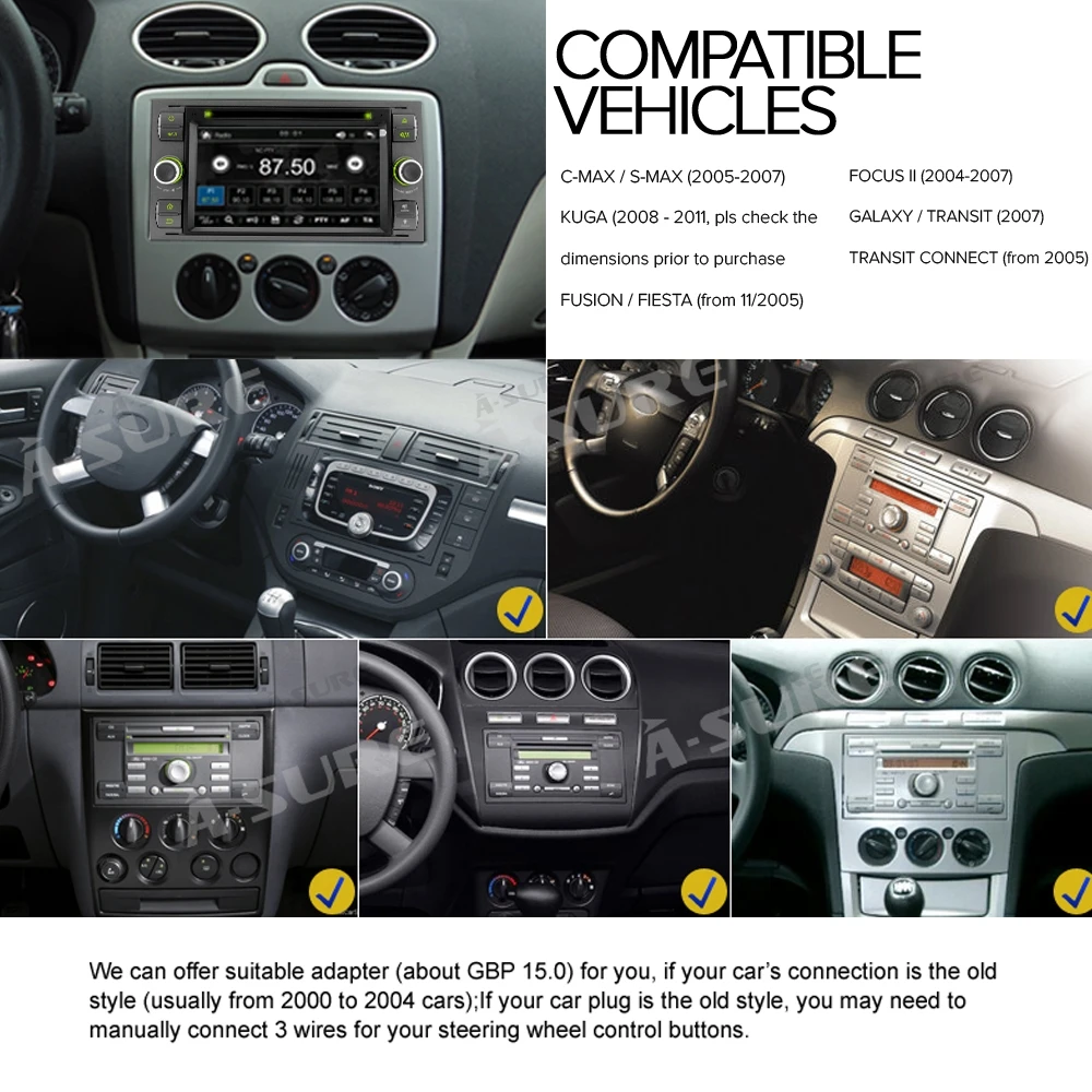 Best A-Sure 2 Din Car Auto Radio GPS DVD Player Navigation For Ford Transit Focus Galaxy S-Max C-Max Fusion Fiesta SWC Bluetooth 2