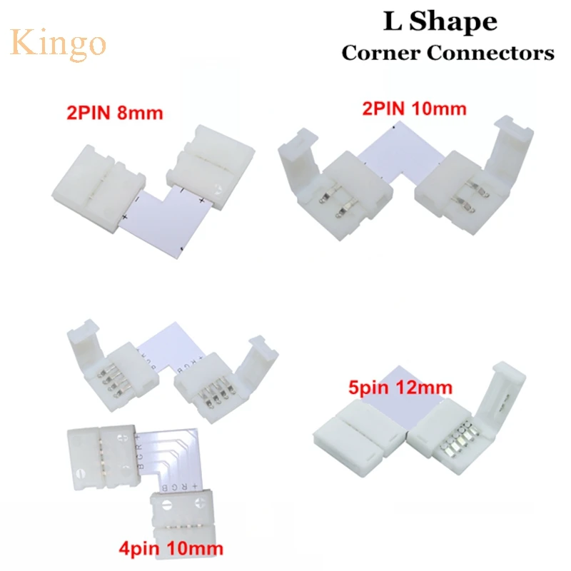 

10 set L Shape LED Connector 2 pin/4 pin/ 5 Pin solderless Connector For 8mm/10mm/12mm 5050/3528/RGB RGBW ws2812b smd LED Strip