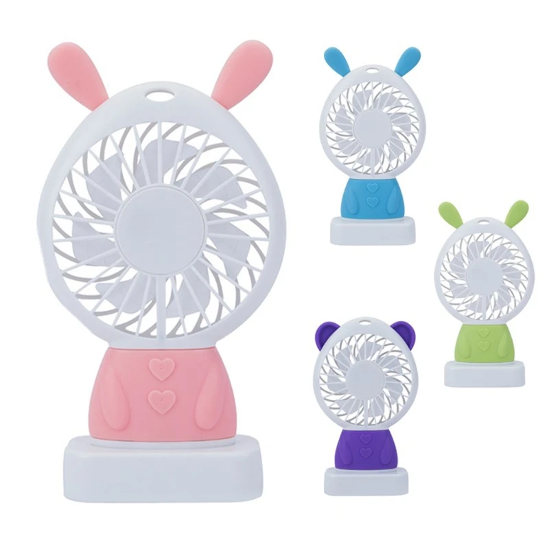

Free_on Portable Rabbit Handheld Mini Fans Air Cooler USB Electric LED Night Light Desk