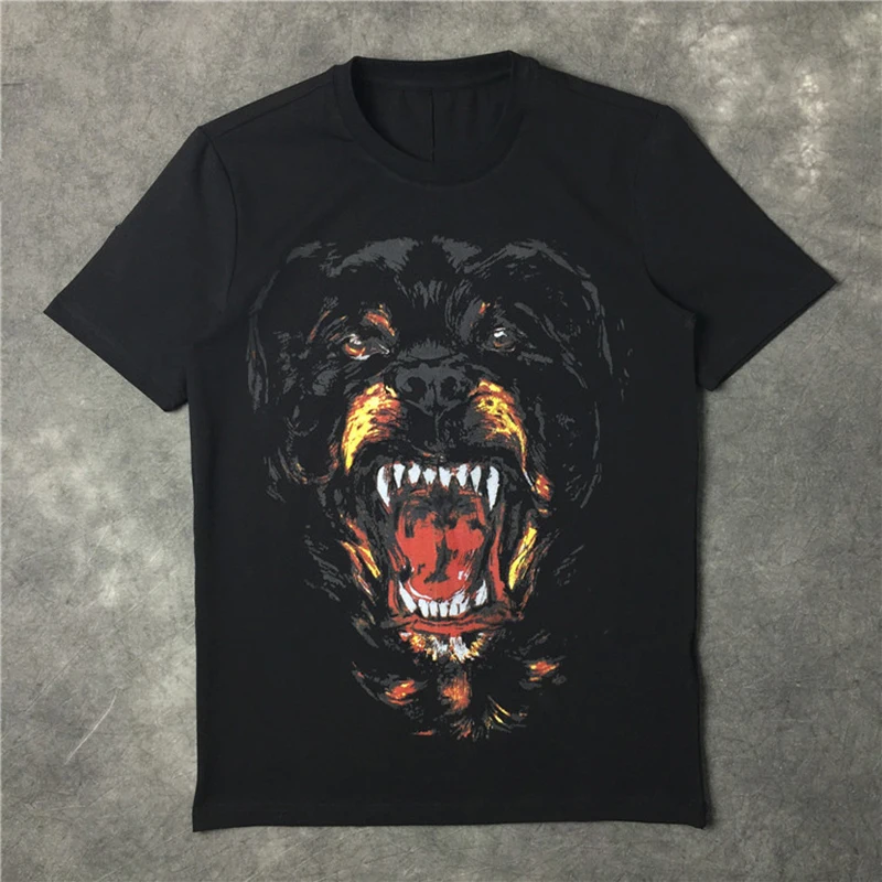

New Men Summer T Shirts Fashion Luxury Tshirts Dog Print Cotton Tees Black Short Sleeves Tops