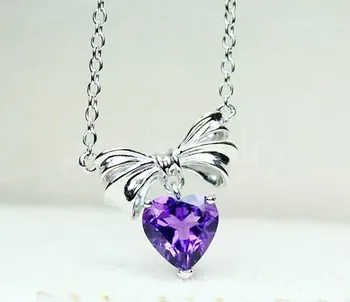 

Natural amethyst necklace with pendant 925 sterling silver 1.3ct gem Love heart style jewelry B81215002