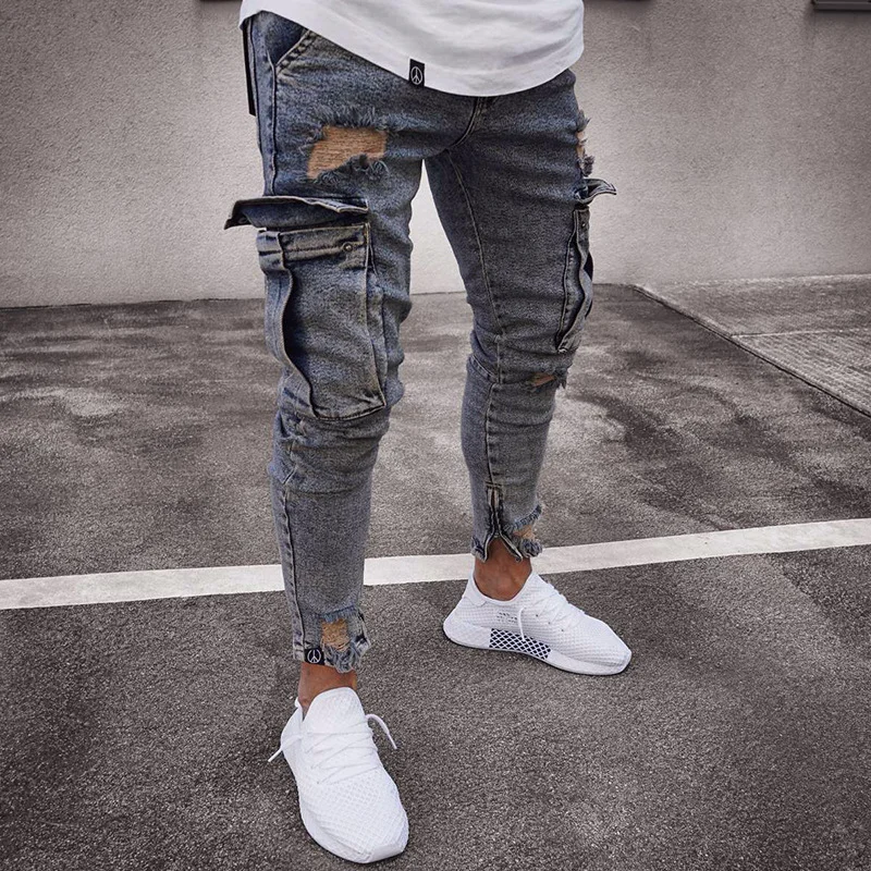 

Mens Jeans Denim Pocket Pants Summer Autumn Ankle-Length Slim Softener Regular Fit Straight Jeans Elasticity Stretchy Male