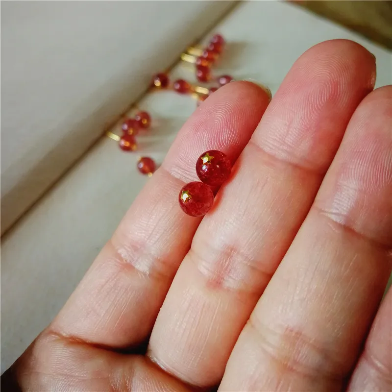 925 Sterling Silver Earrings Female Strawberry Quartz Beads Stud Earrings 7mm Pink Crystal Earings Eternal Match Jewelry8