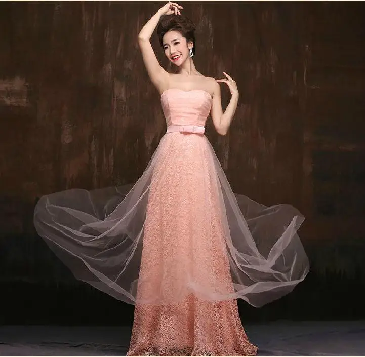 Robe demoiselle d'honneur Лидер продаж кружево StraplessA линии Королевский Синий Бирюзовый мятно зеленый розовый платья подружек невесты до$50 - Цвет: Peach pink