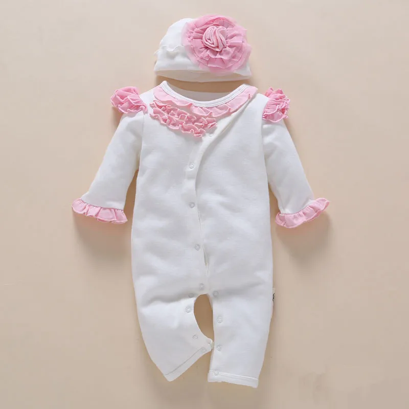 2017 Детский комбинезон для новорожденных, повязка на голову, комплекты одежды с цветочным принтом для девочек 0-12 месяцев, детский