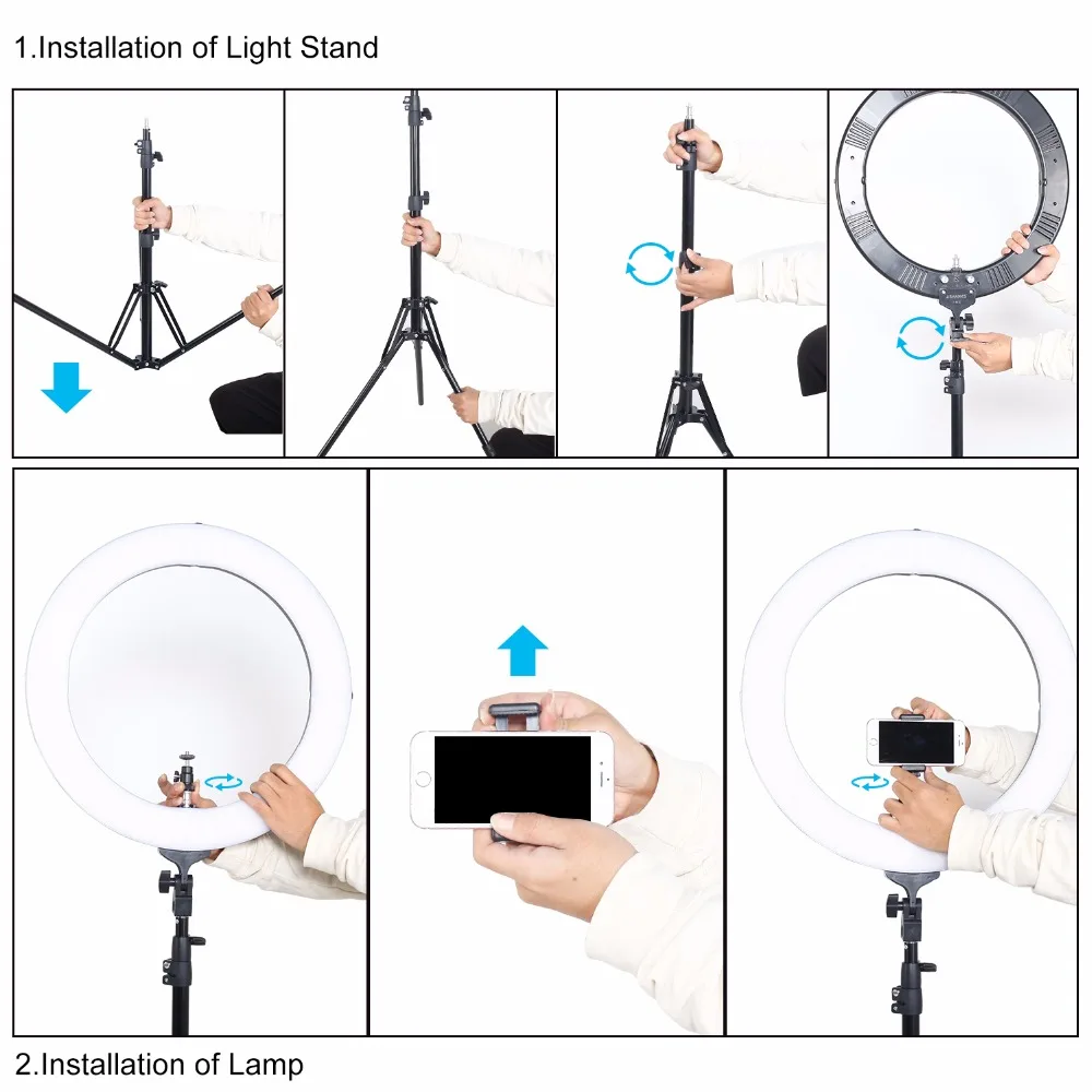 18 ''кольцевой светильник RL-18 светодиодный для селфи двухцветная фотография YouTube Макияж Красота лампа с подставкой камера фото телефон видео аксессуары