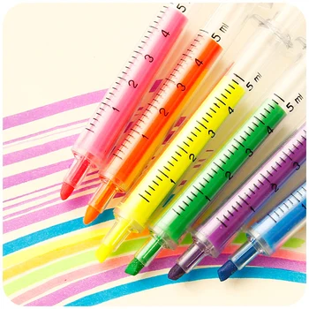 

12 pcs/Lot Syringe Highlighter pen Fluorescent Marker pens Stationery caneta escolar Office material School supplies 6251