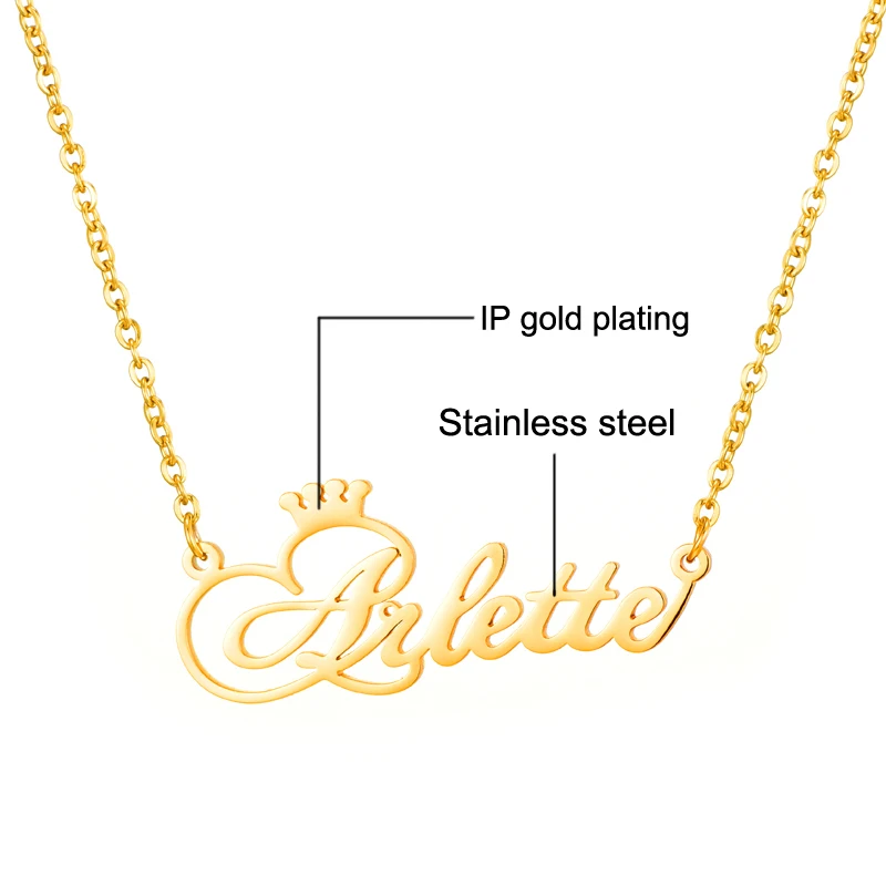 Персонализированное имя пользовательское имя ожерелье персонализированное индивидуальное ожерелье Корона ожерелье золотое ожерелье s для женщин подарок подружки невесты - Окраска металла: Gold