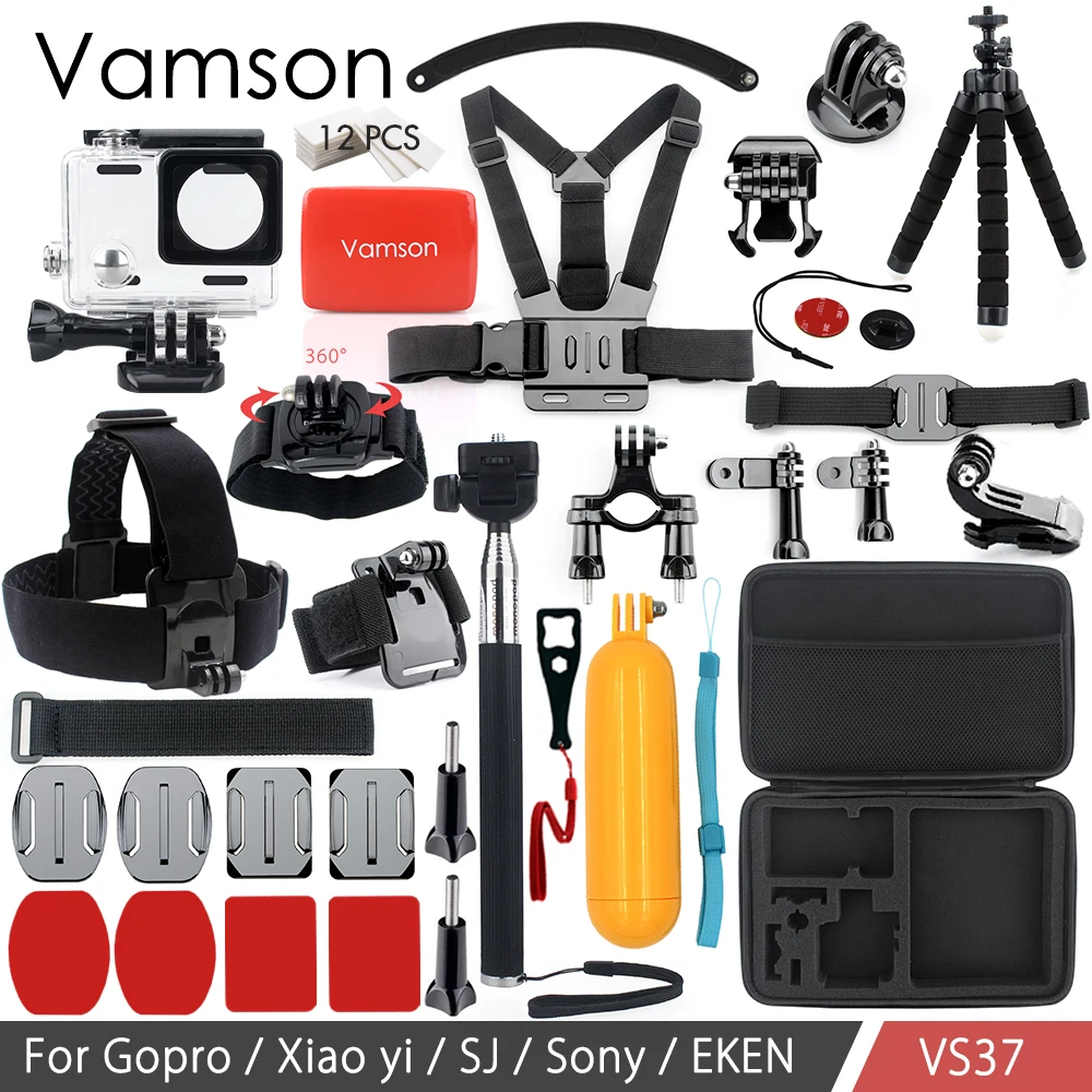 

Vamson for Go Pro Accessories Set Waterproof Housing Case 360 Hand Strip Box Tripod For Gopro Hero 4 3+ Sports Camera VS37