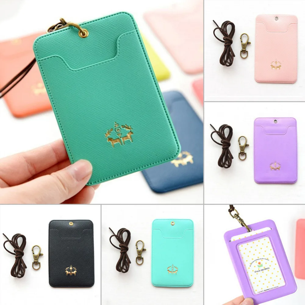 Women Card Case Holder School Students PU Leather Portable String ...