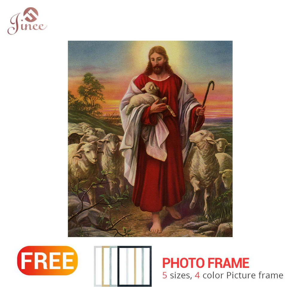 5D DIY Full Square/Round Diamond Jesus God and Sheep Embroidery Of Rhinestone Home Decor | Дом и сад