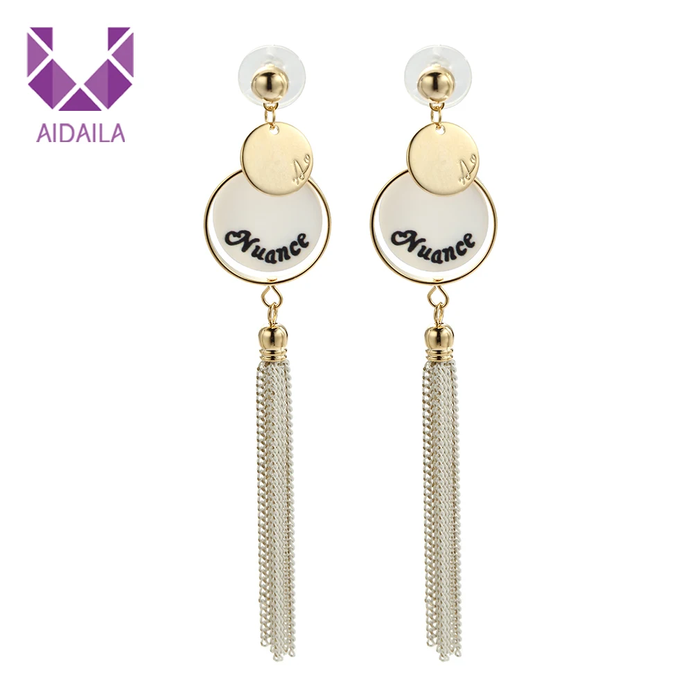 women dangle drop earrings for ladies with round circle chains metal | Украшения и аксессуары
