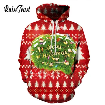 

Raise Trust Large Size Men's Casual Hoodies With Hat Harajuku Christmas Tree Pullover Hoody Winter Hip Hop Women Sportswear