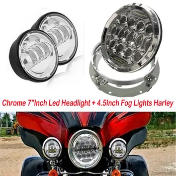 

Chrome 7'' Round 75W Motorcycle headlight + 4.5 inch fog Auxiliary lamp Driving light + 7'' headlamp Bracket for harley