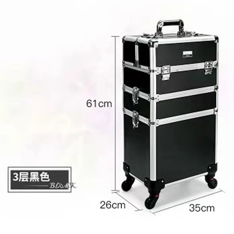 Pull Bar Suitcase Women Trolley Cosmetic Bags Wheel Nails Makeup Toolbox Detachable Foldable Beauty Box Travel Rolling Luggage