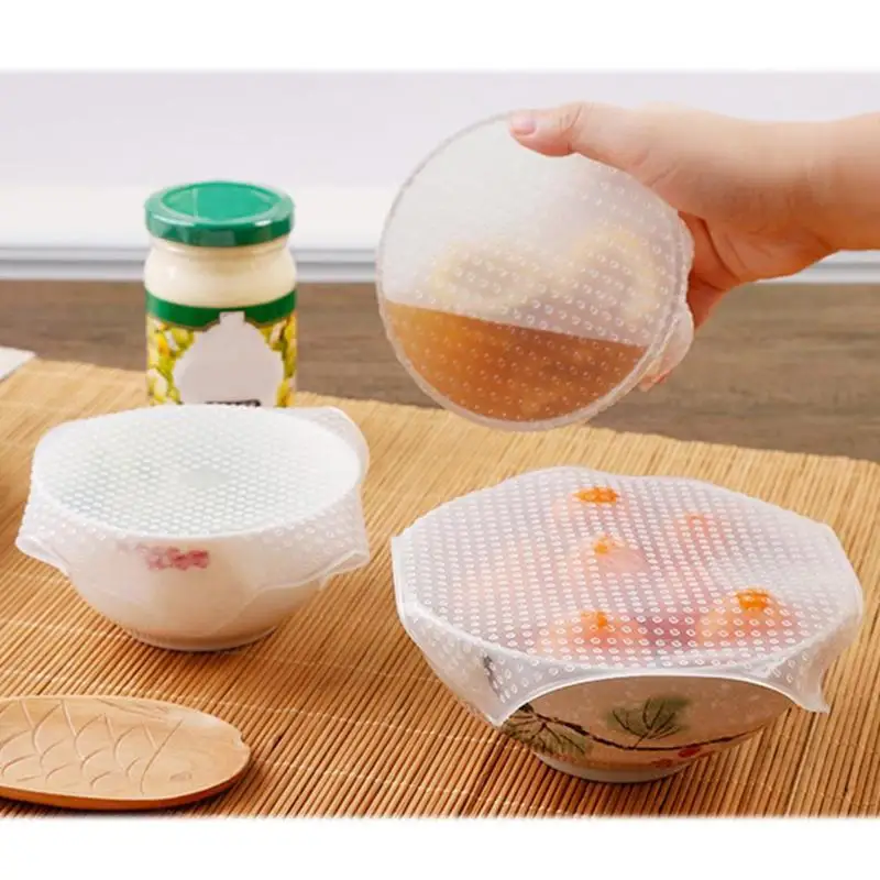 

3pcs Food Fresh Keeping Wrap Multi-functional Reusable Silicone Food Wraps Seal Vacuum Cover Lid Fridge Seal Kitchen Tools