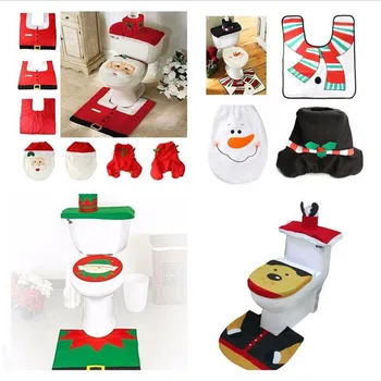 

2019 Creative Santa Claus Toilet Decor Christmas Decorations Bathroom Christmas Decoration + Foot Pad + Rug