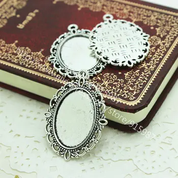 

Sweet Bell 20pcs/lot Antique filigree cameo cabochon base setting pendant tray 18*25mm Jewelry Blanks 6C1046