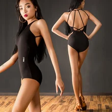 Для женщин туфли для латинских танцев топы черный сексуальный топ без спины для леди костюмы для латиноамериканских танцев ча-ча Самба Румба производительность/тренировочное танцевальное платье DQS1563