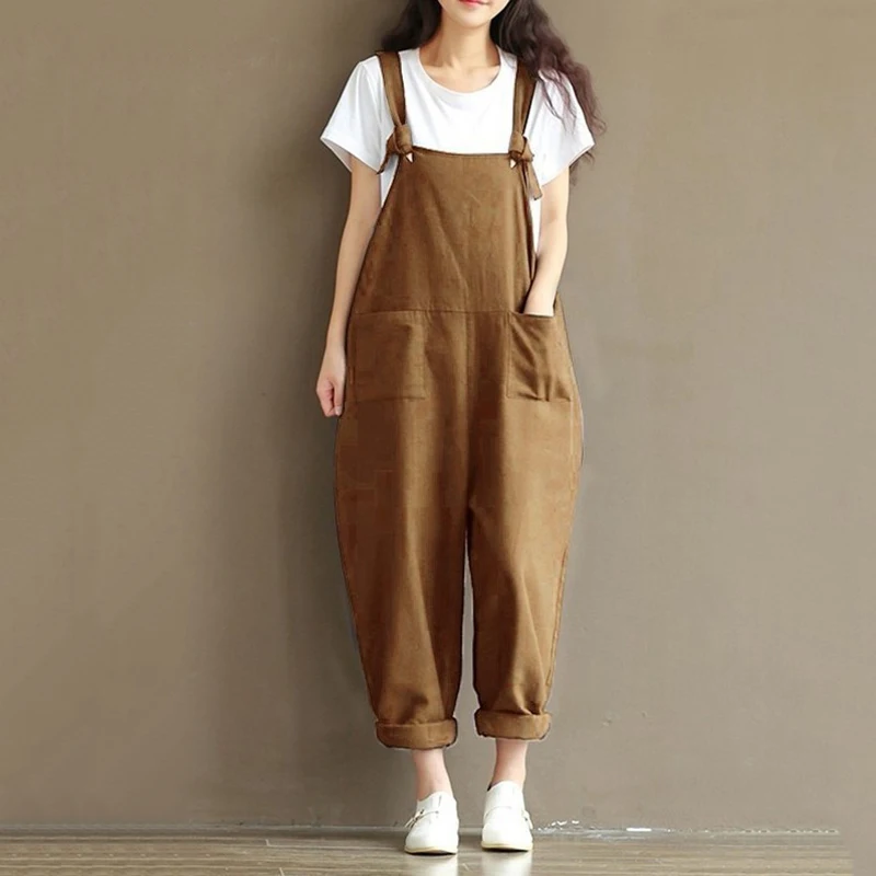 2018 Summer Rompers Womens Jumpsuit 5XL 4XL 3XL Plus Size Overalls Cotton Linen Long Pants Dungarees Black Casual Loose Trousers