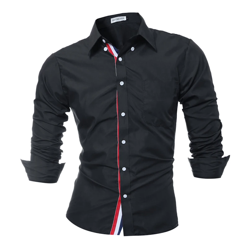  Brand  2019 Fashion Male Shirt  Long Sleeves Tops Solid 