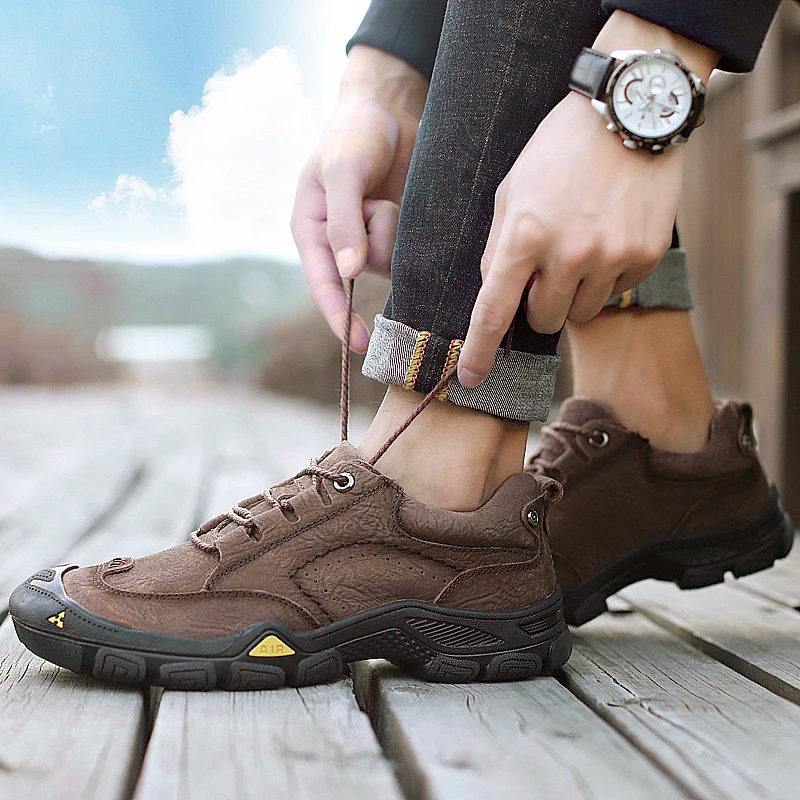 

2019 New Summer Men Hiking Shoes Outdoor Sport Antiskid Walking Multi Terrain Trekking Cowhide Sandals Sneakers Zapatos Hombre