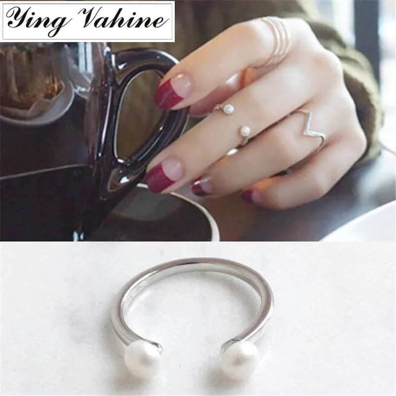 

925 Sterling Silver Jewelry Double Pearl Knuckle Tail Rings for Women bague femme