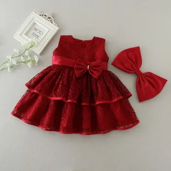 

Drop Ship Big Bow Lace tiers Princess Dress Baby Girls Party Birthday Wedding Costume with Hat Holiday Christening Gown dress