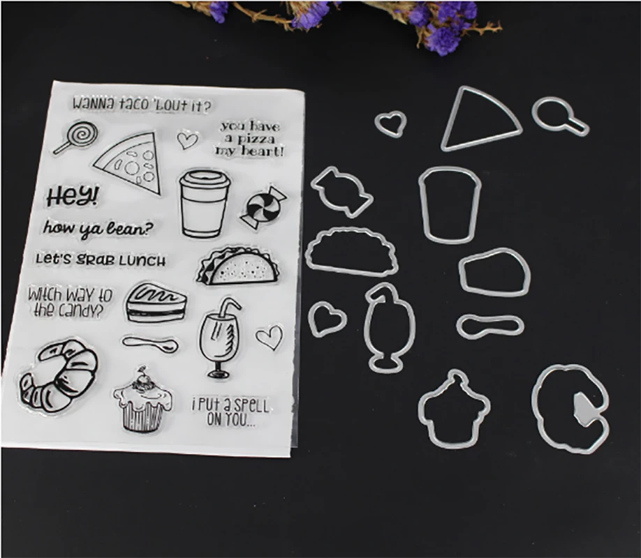 

ZhuoAng Pleasant dining time Cutting Dies and Clear Stamp Set for DIY Scrapbooking Photo Album Decoretive Embossing Stencial