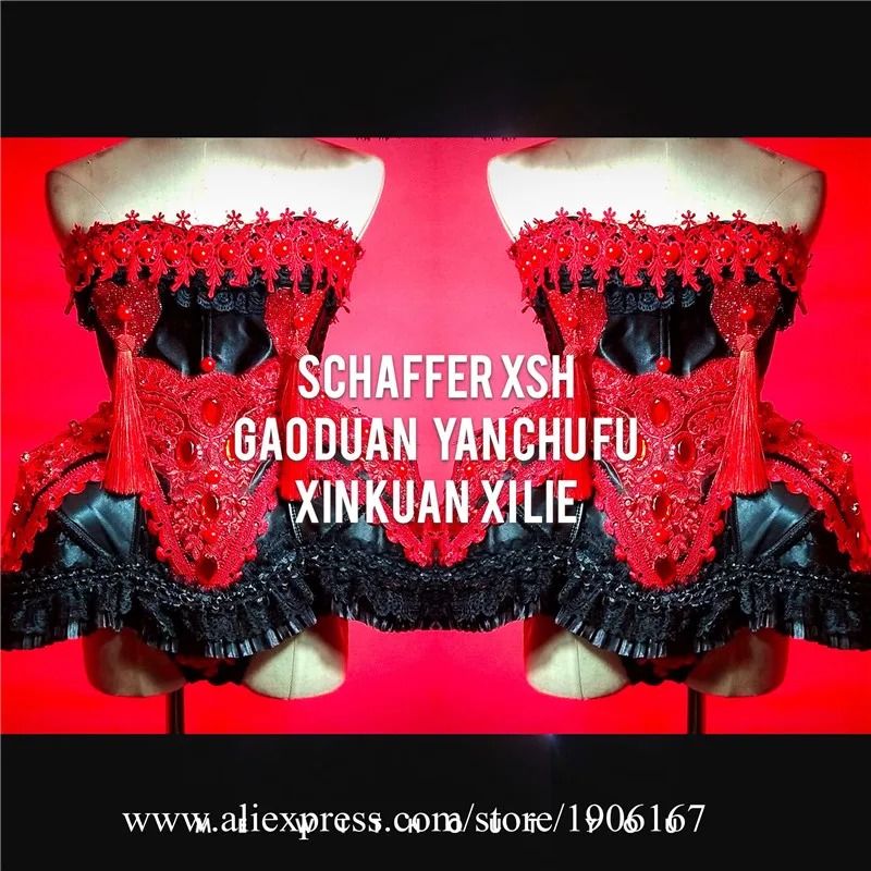 Black red dj dress bar catwalk wears clothe singer performance show outfits skirt gogo dance costumes stage bodysuit disco01
