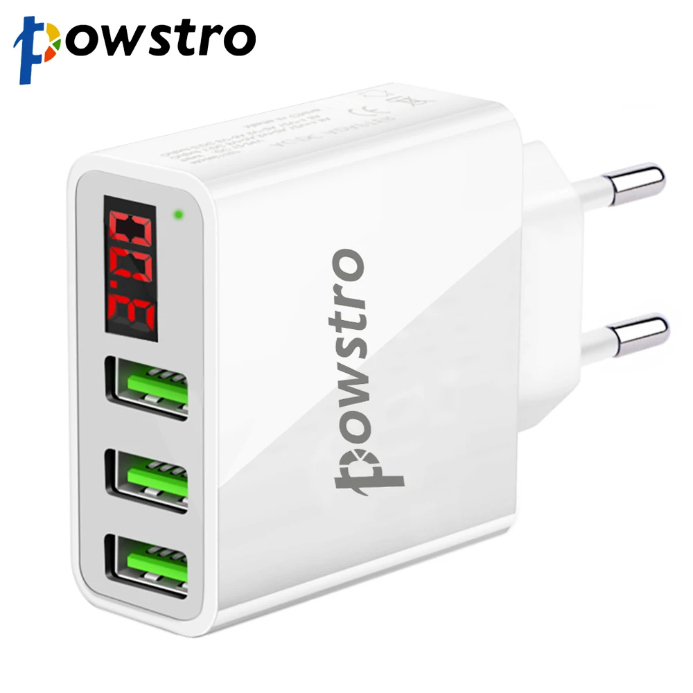 

Powstro Smart Display 3 USB Charger 5V 3A Mobile Phone Charger Adapter Travel Charge Adapter Display for iPhone Samsung Charger