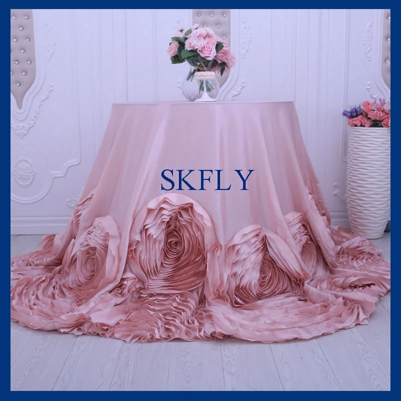 

CL052H Popular fancy wedding round blush pink table cloth with rose