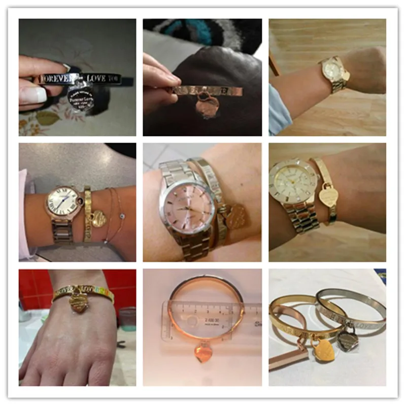 Bangle Bracelet Stainless Steel Bracelet Cuff Bracelets Bangles for Woman Rose Gold Color Stainless Steel Bracelet with Heart Pendant Luxury Jewelry