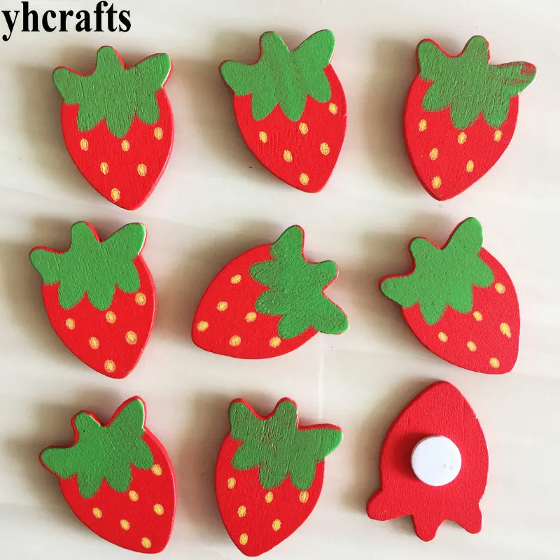 

10PCS/LOT,Strawberry wood stickers,Wall Fridge stickers Restaurant decoration Kindergarten ornament Scrapbooking kit Wholesale
