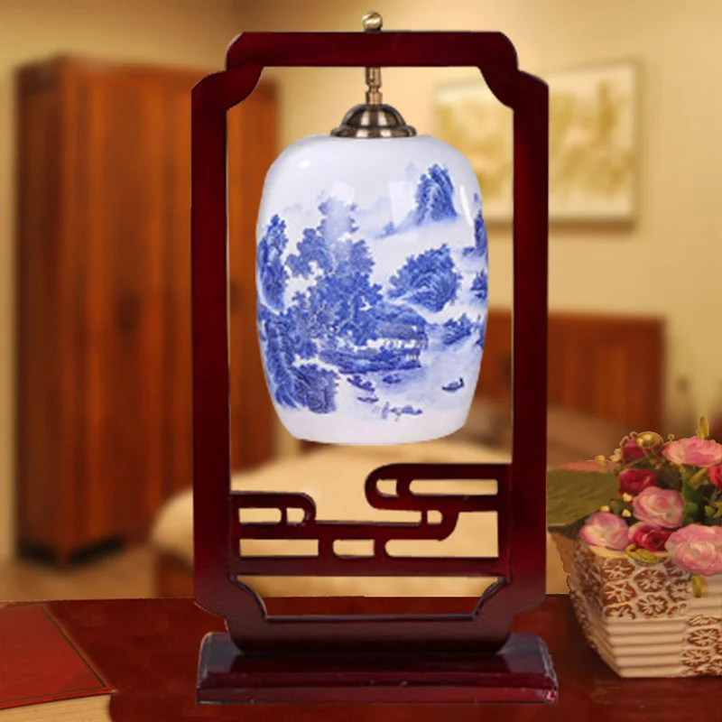 Новая настольная лампа из китайской керамики, Настольный светильник для спальни, прикроватный светодиодный, декоративный Настольный светильник для гостиной, Настольный светильник ZA1127944