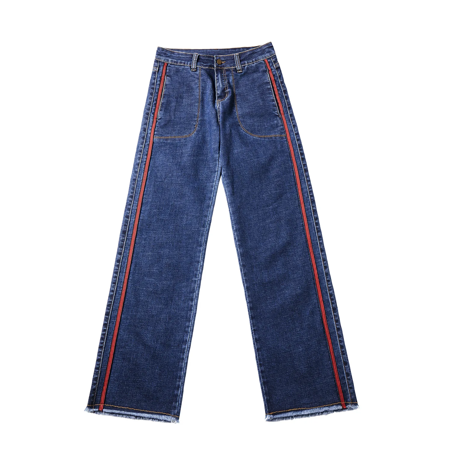 2019 Spring Summer New Straight Jeans Women Casual Loose Stitching Wide Leg High Waist Denim Trousers Plus Size |