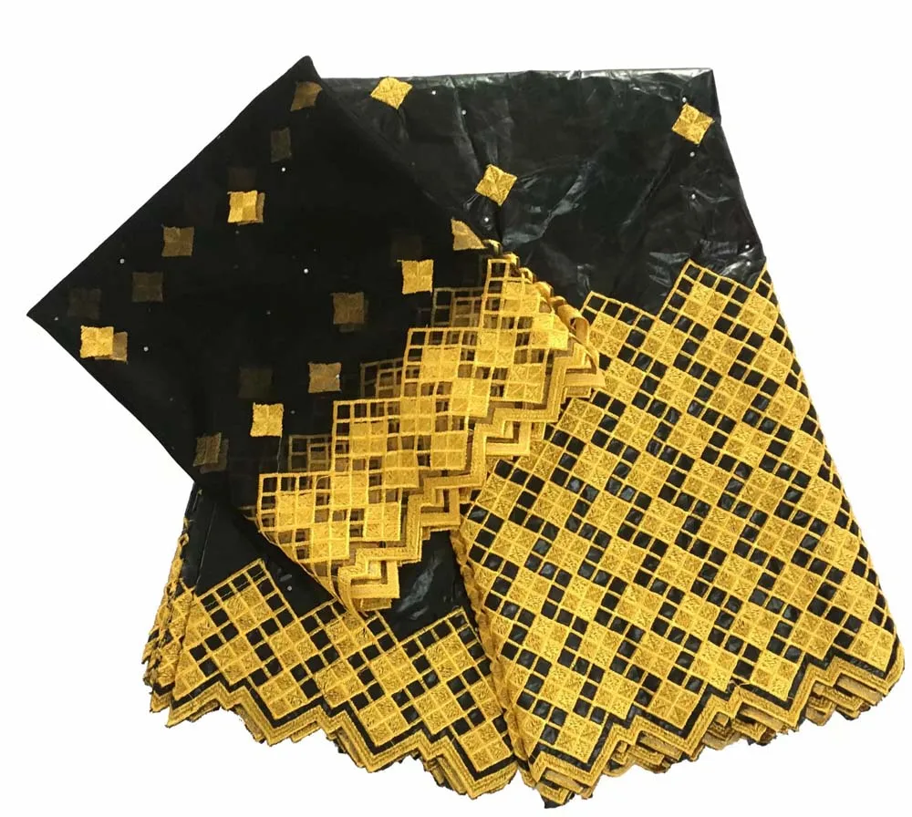 

Black Bazin Riche Lace Fabric With Embroidered Beaded Basin Fabric And 2 Yards Net Blouse Style For India Wedding