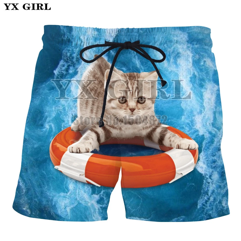 

YX Girl Mens Hawaii Beach Shorts Cute Pizza Cat/Lightning Cat 3d Printed Shorts for Men/Women Casual Shorts Summer Short