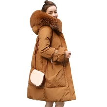 Зимнее женское теплое пальто из 90% белого утиного пуха, Женский плотный пуховик с натуральным меховым воротником и капюшоном, Abrigo Mujer Invierno, верхняя одежда F789